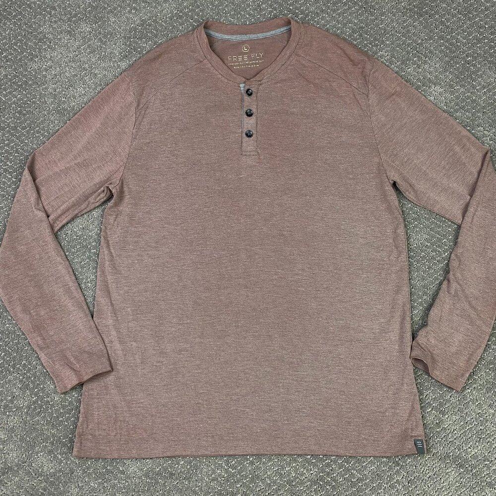 Free Fly Henley Shirt Men's Large Mauve Bamboo Flex Long Sleeve FF 011322